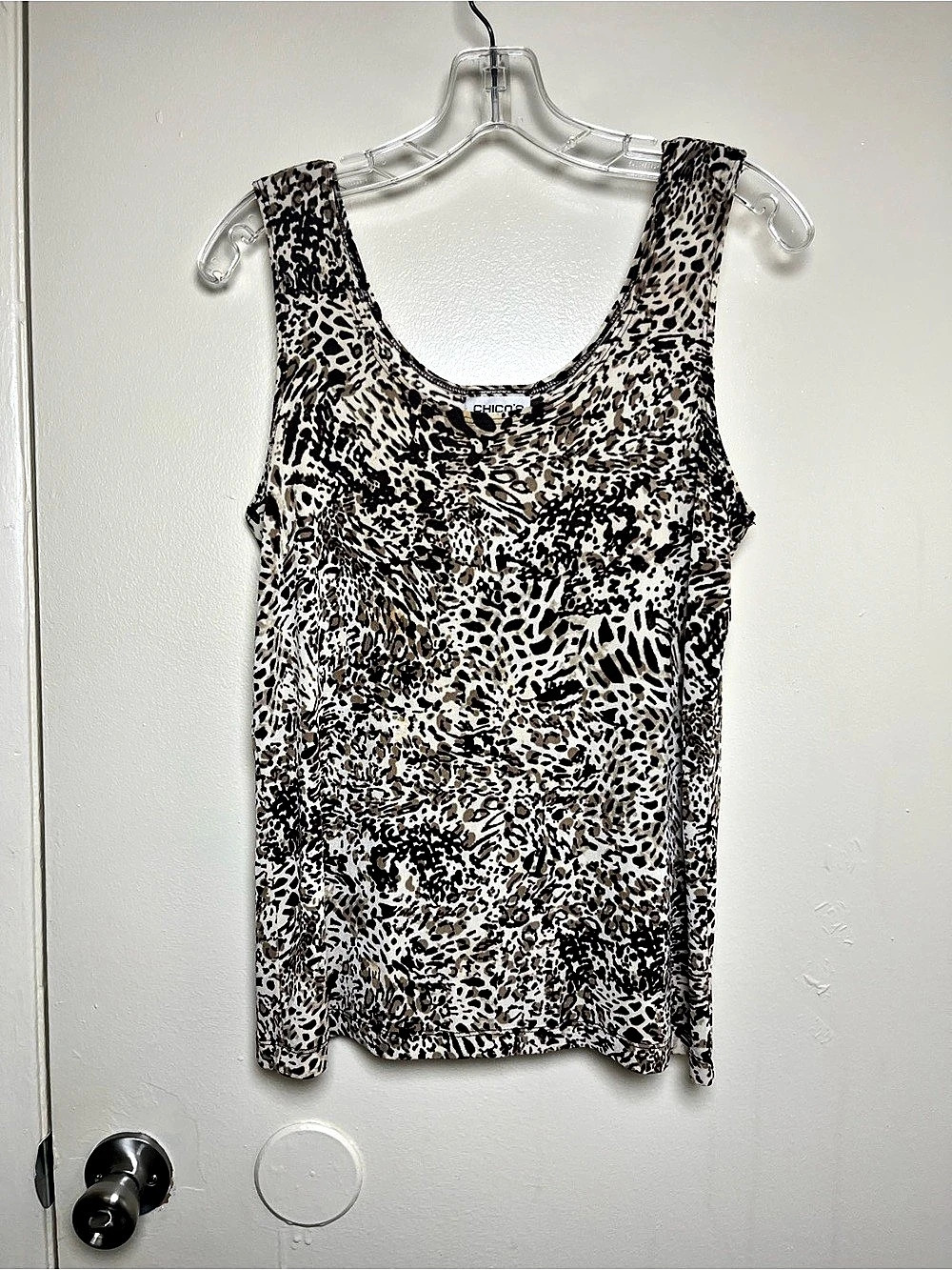 Women's Chico's Travelers Animal/Leopard Print Tank Top Brown & White Size 2